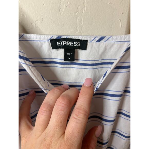 Express Women's White/Blue V-Neck Stripe Mini Dress Size M 6-10 - Picture 4 of 5